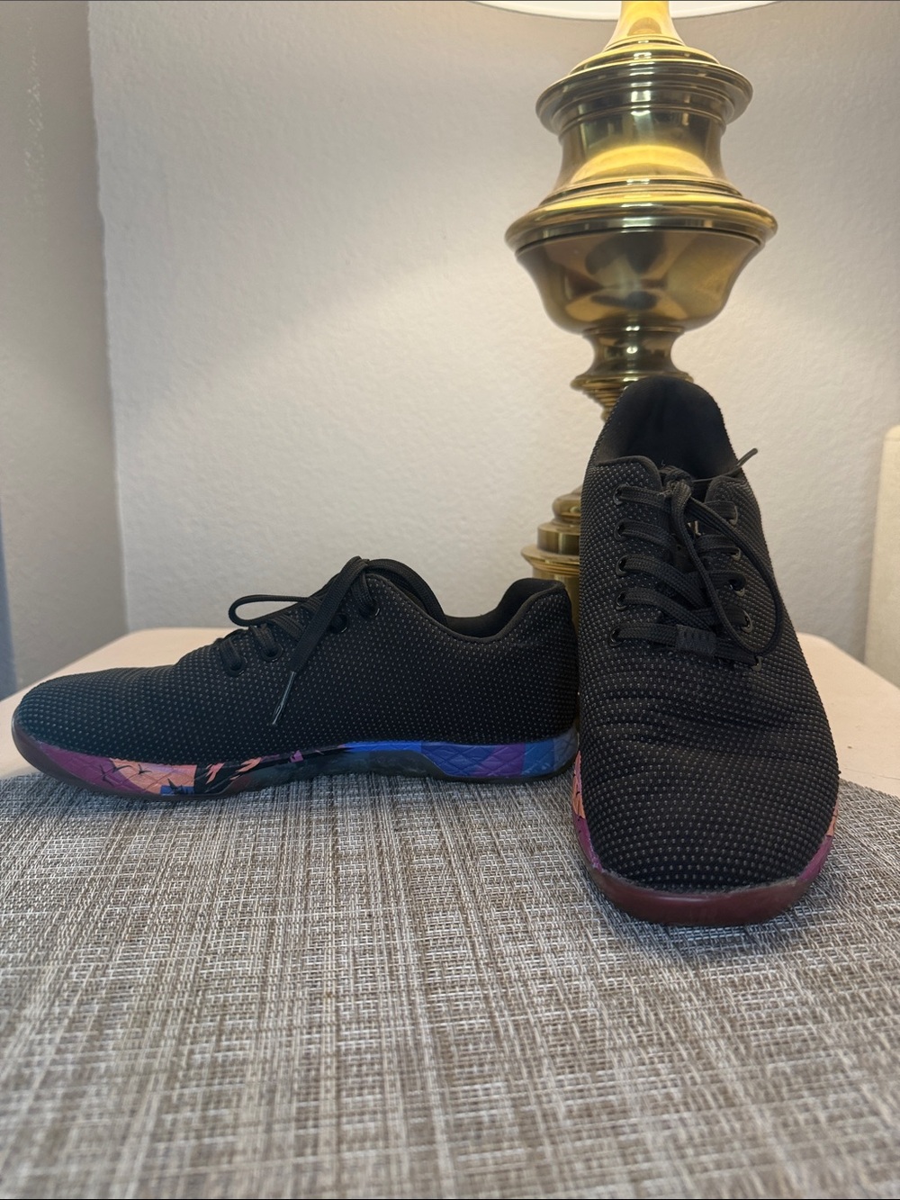 NOBULL Black Knit Sneakers with Multicolor Patterned Sole